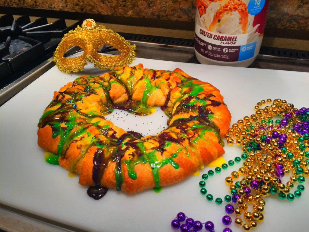 Image of a High protein healthy Mardi Gras King cake dessert Recipe 