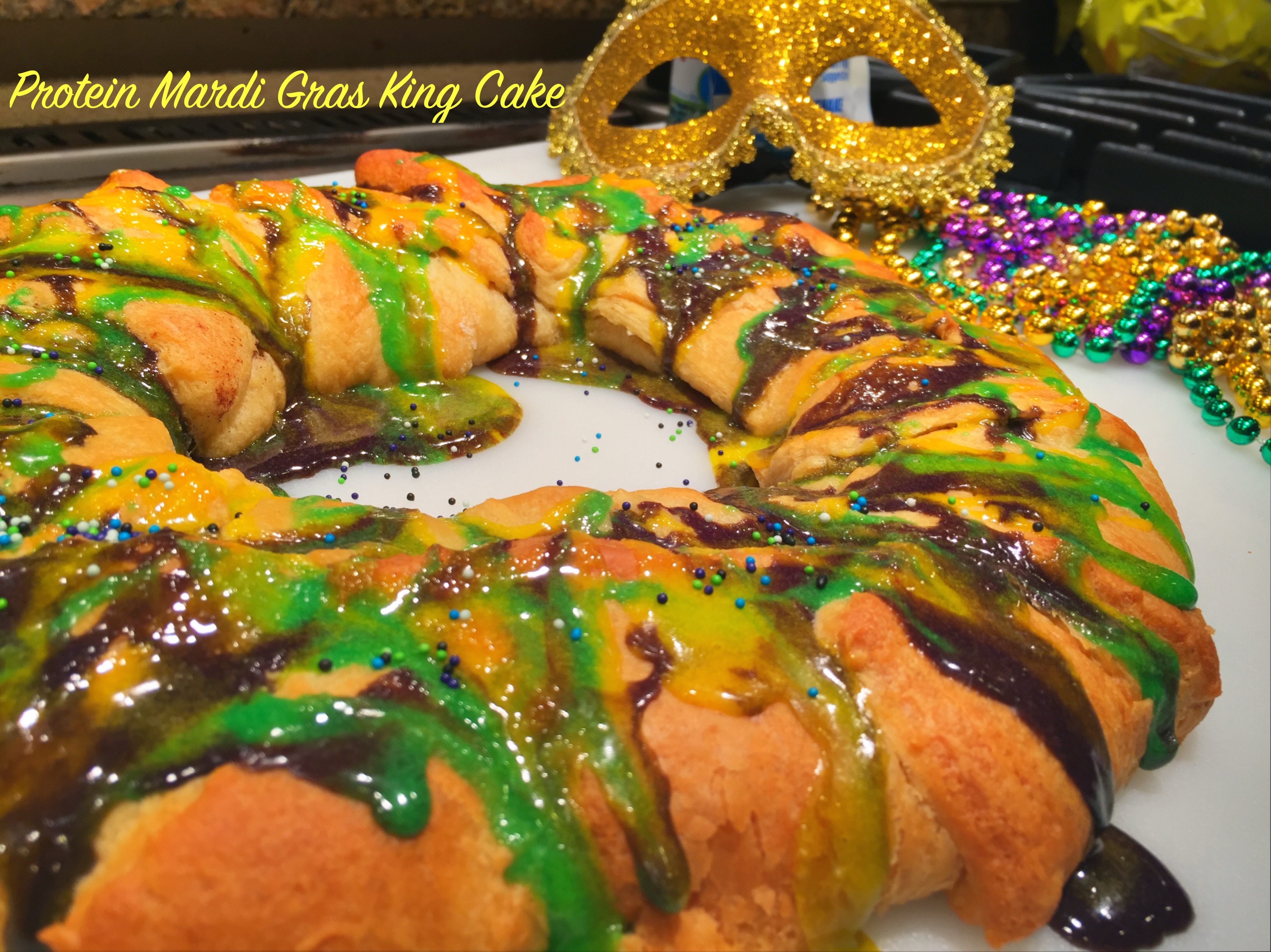 Image of an easy High protein Mardi Gras King cake Healthy dessert Recipe 